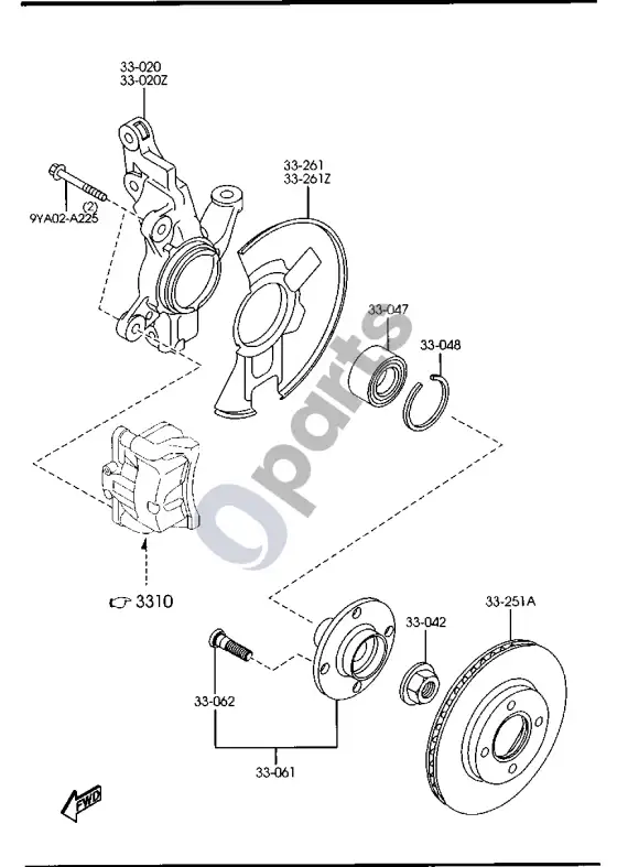 Mazda 2 priekinė ašis – schema