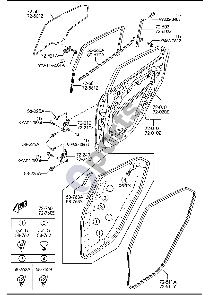 Mazda 2 (2007–2014) Galinės durys (5 durų) schema – pozicija 58762: Tvirtinimo detalė