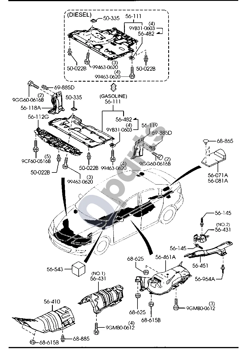 Mazda 3 II (2009–2013) Grindų detalės (4 durų) schema – pozicija 56482: Veržlė