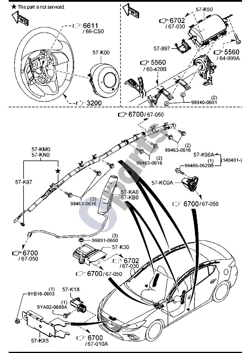 Mazda 3 III (2014–2018) Oro pagalvė schema – Oro pagalvės jutiklis