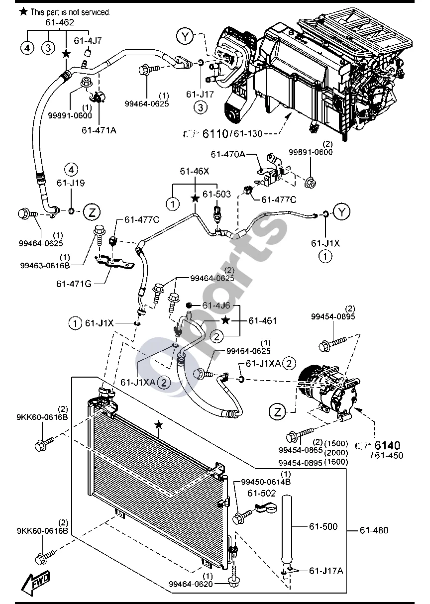 Mazda 3 (2019–) Oro kondicionierius (benzininis, 1500CC,1600CC ir 2000CC) schema – Sandarinimo žiedas Nr. 1