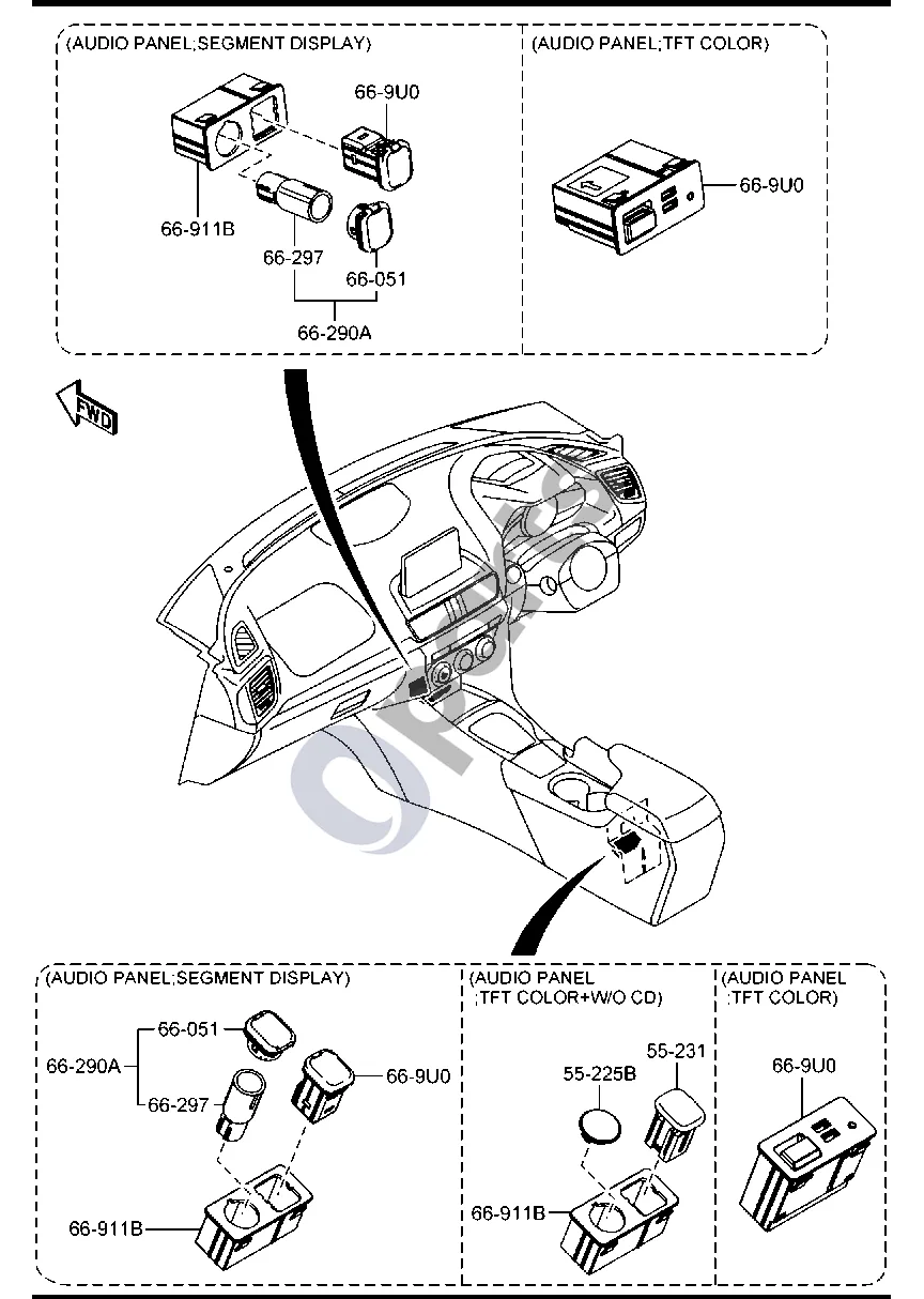 Mazda 3 (2019–) Garso sistemos (antena ir garsiakalbis, 4 durų) schema – Papildomas AUX blokas