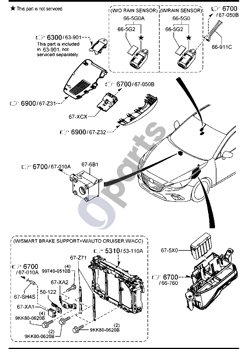Mazda 3 (2019–) Kėbulo relės ir blokas (4 durų) schema – Kamera, priekinio vaizdo jutiklio