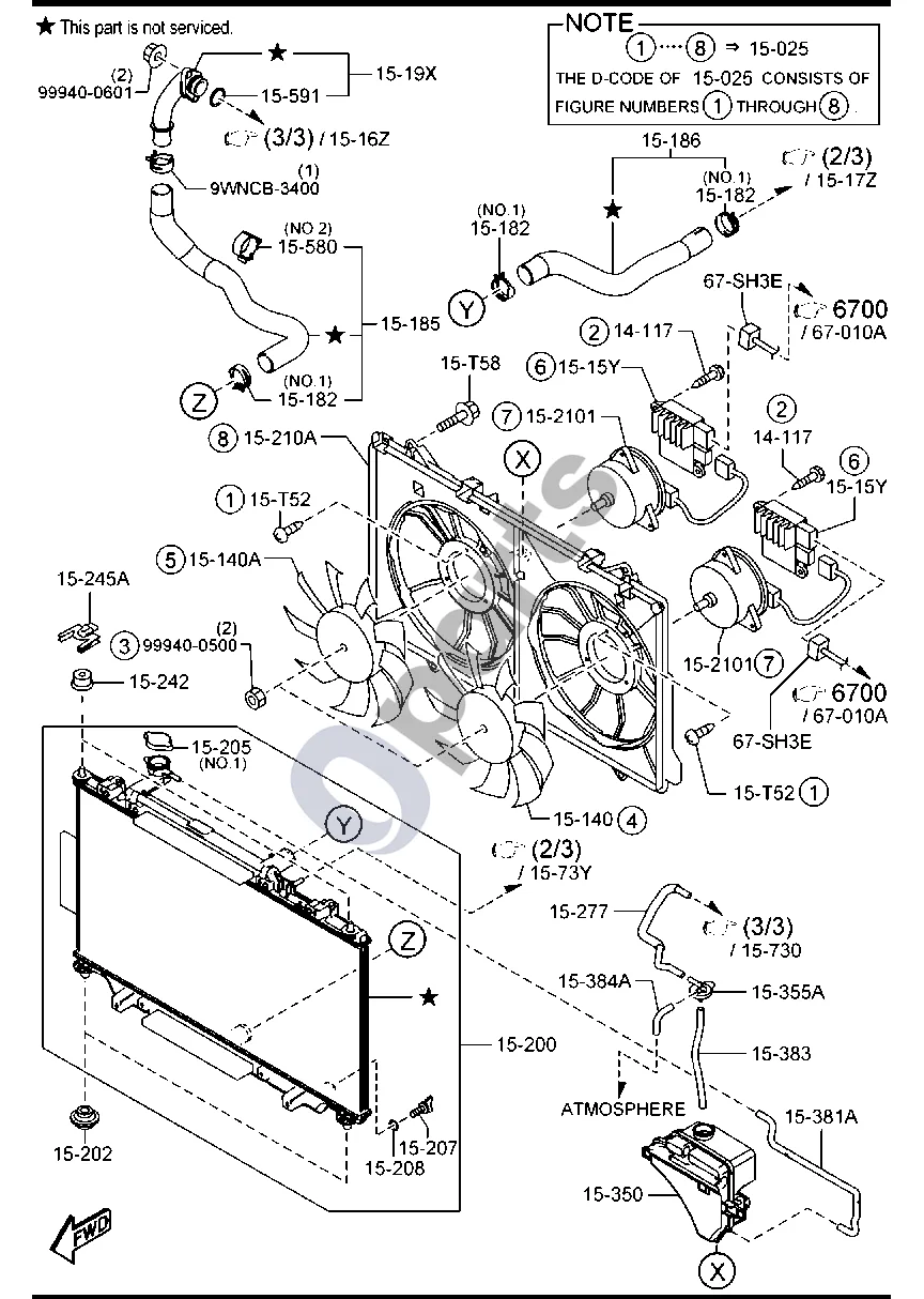 Mazda 3 (2019–) Aušinimo sistema (dyzelinas, 1500CC) schema – pozicija 15205: Radiatoriaus dangtelis