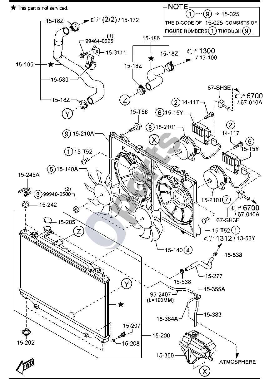 Mazda 3 (2019–) Aušinimo sistema (dyzelinas, 2200CC) schema – pozicija 15205: Radiatoriaus dangtelis