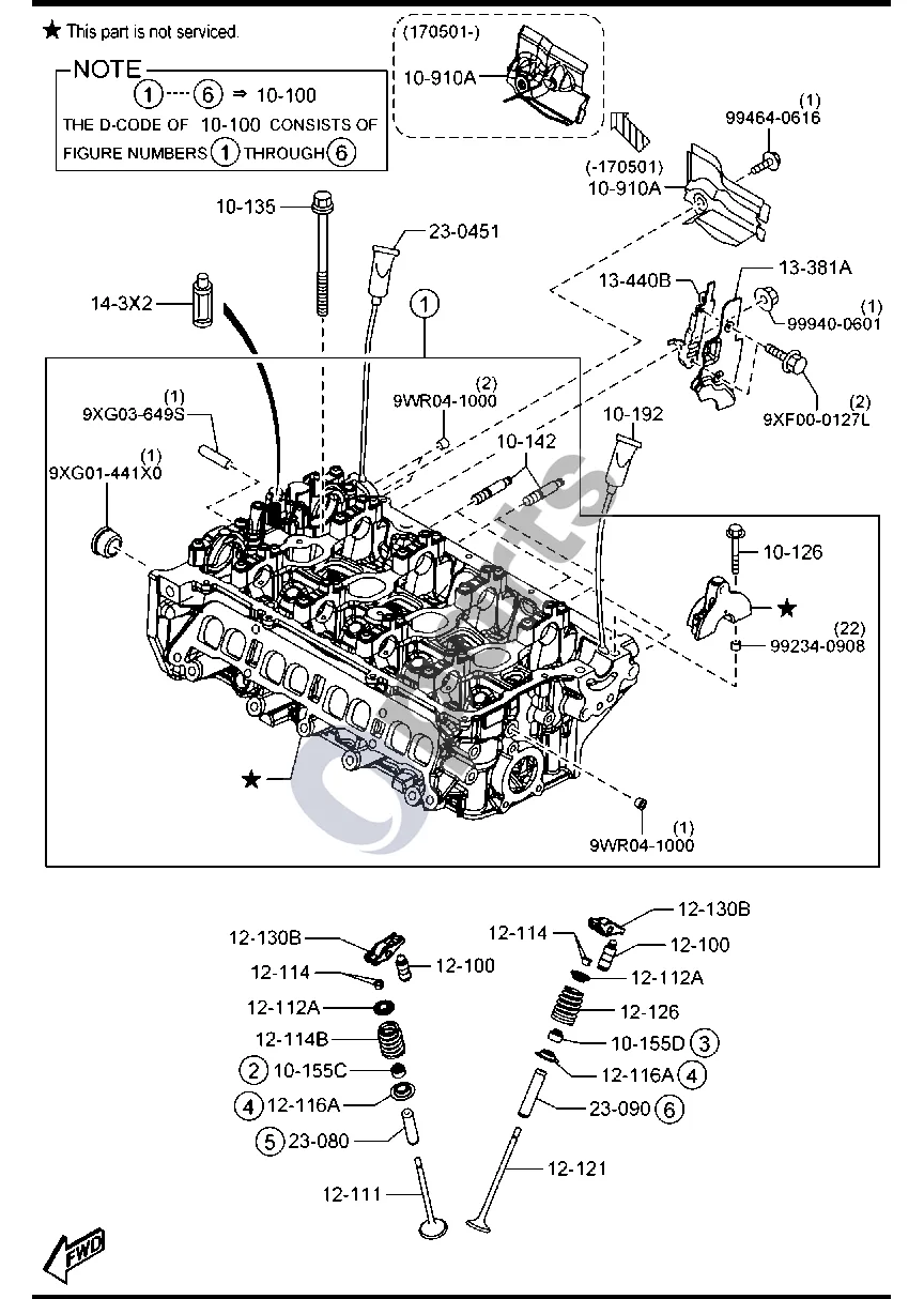 Mazda 3 (2019–) Cilindrų galvutė ir dangtis (benzinas, 2000CC) schema – pozicija 10155C: Įleidimo vožtuvo sandariklis