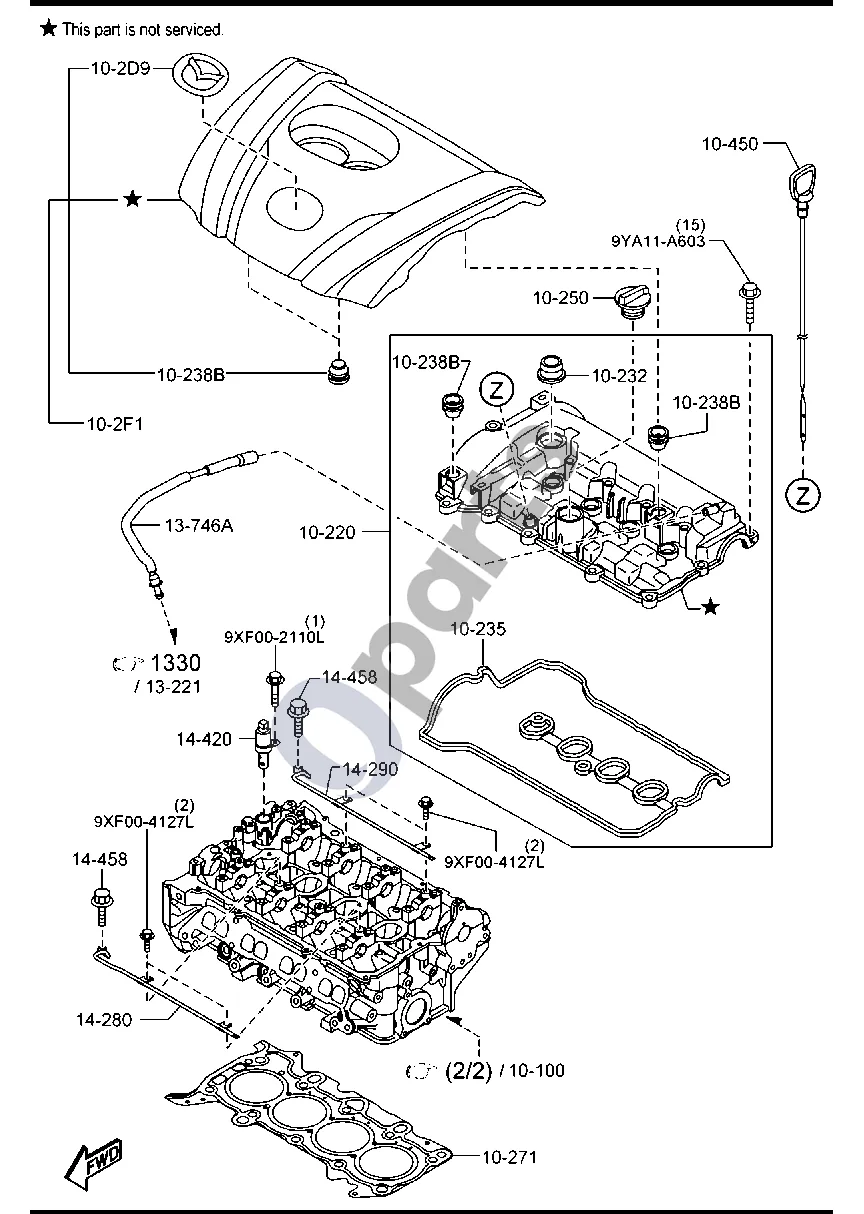 Mazda 3 (2019–) Cilindrų galvutė ir dangtis (benzinas, 2000CC) schema – pozicija 10235: Galvutės dangčio tarpiklis