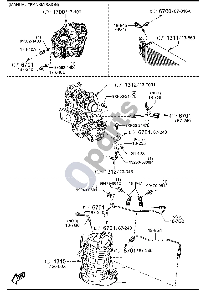 Mazda 3 (2019–) Variklio jungikliai ir relės (dyzelinas, 2200CC) schema – Išmetamųjų dujų temperatūros jutiklis