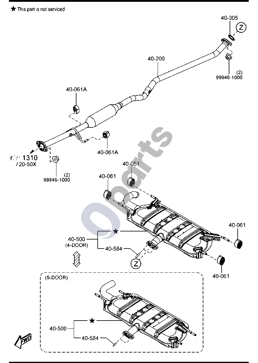 Mazda 3 (2019–) Išmetimo sistema (benzinas, 1600CC) schema – pozicija 40061: Guminė pakaba
