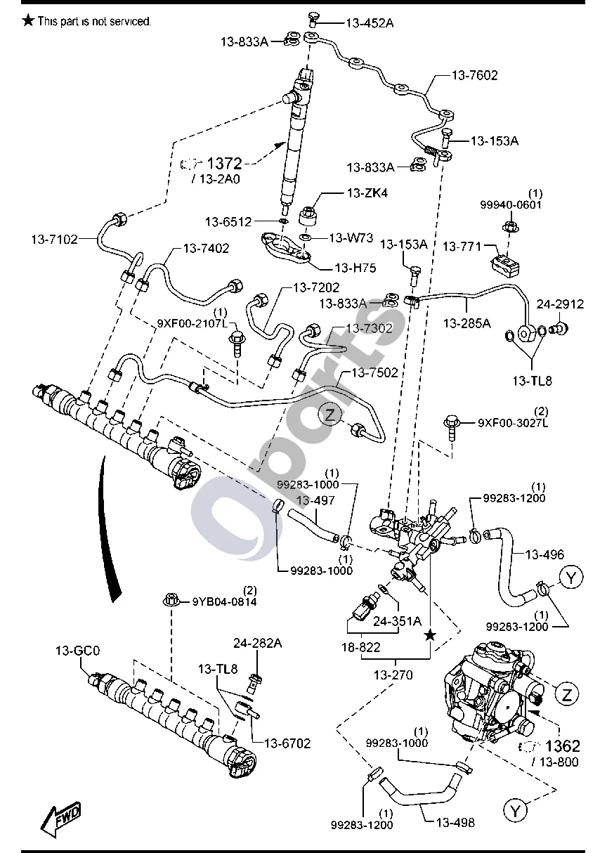 Mazda 3 (2019–) Kuro sistema (dyzelinas, 2200CC) schema – pozicija 136512: Purkštuko poveržlė