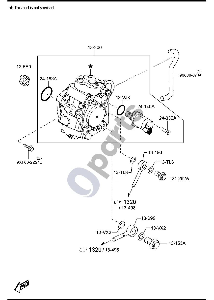 Mazda 3 (2019–) Įpurškimo siurblys (dyzelinis, 2200CC) schema – pozicija 13800: Kuro tiekimo siurblys