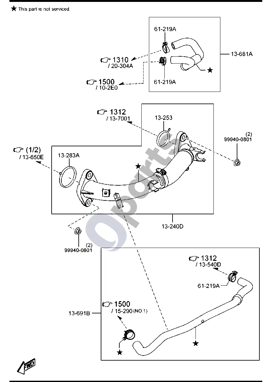Mazda 3 (2019–) Įsiurbimo kolektorius (dyzelinas, 1500cc) schema – pozicija 13240D: Vamzdis, oro įsiurbimo