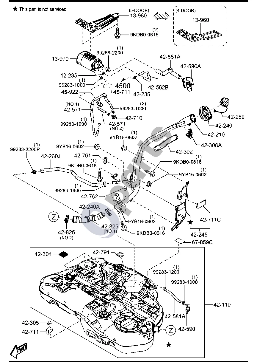 Mazda 3 (2019–) Kuro bakas (benzinas) schema – pozicija 42250: Pildymo kakliuko dangtelis