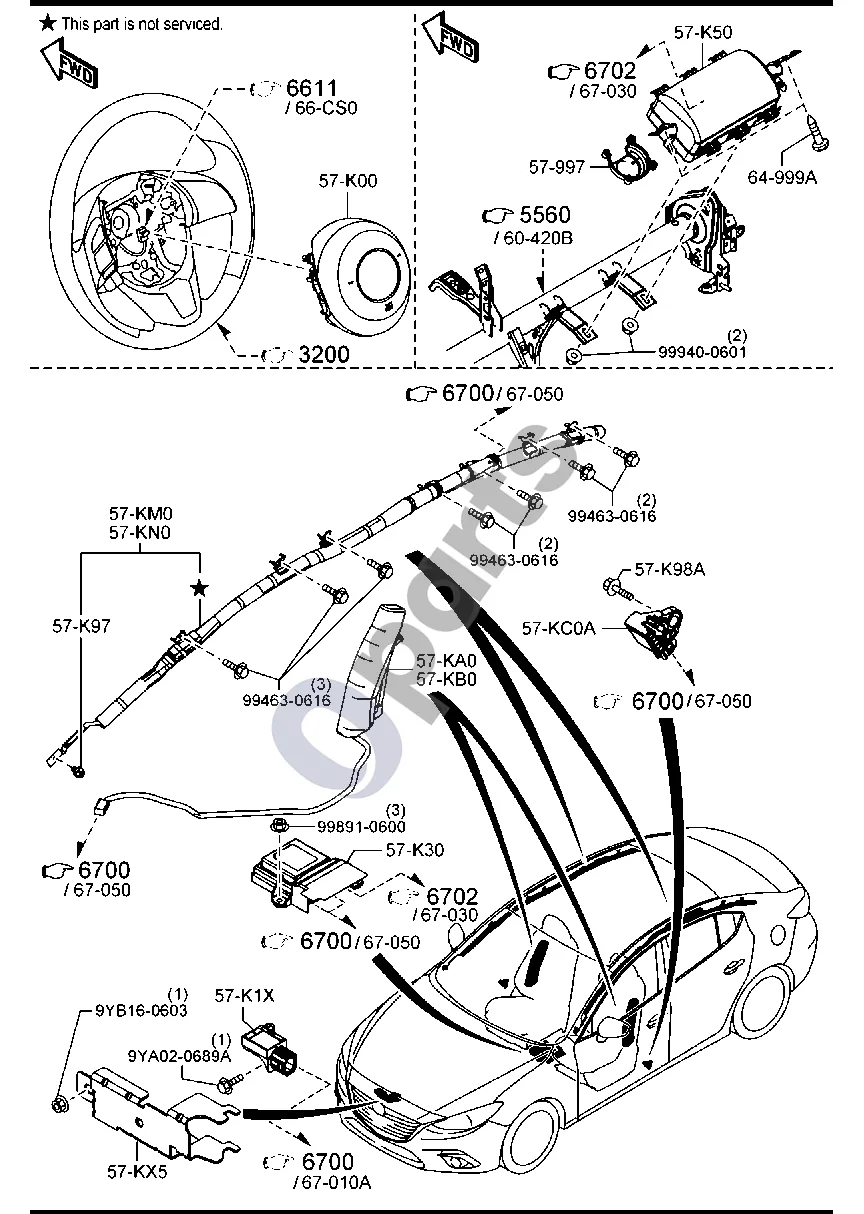 Mazda 3 (2019–) Oro pagalvė schema – Oro pagalvės jutiklis