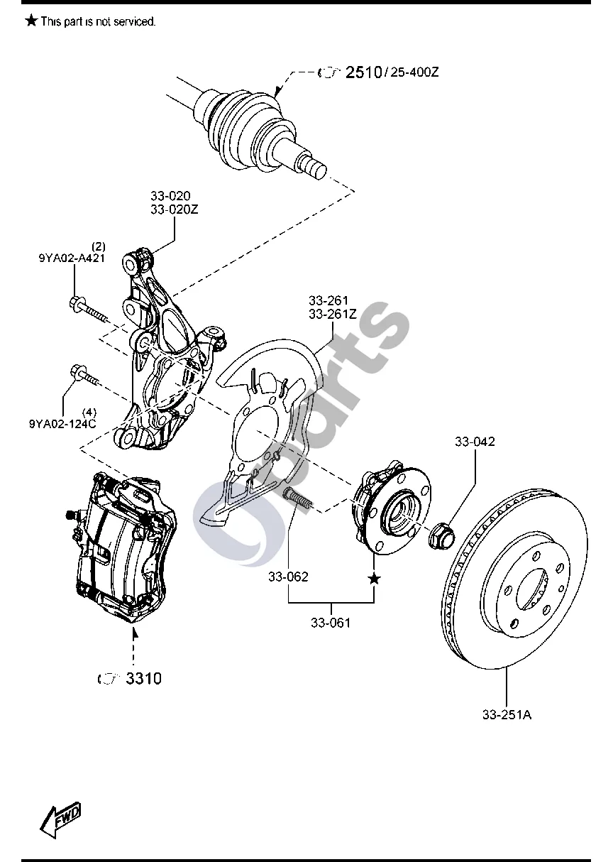 Mazda 3 (2019–) Priekinė ašis schema – pozicija 33042: Veržlė