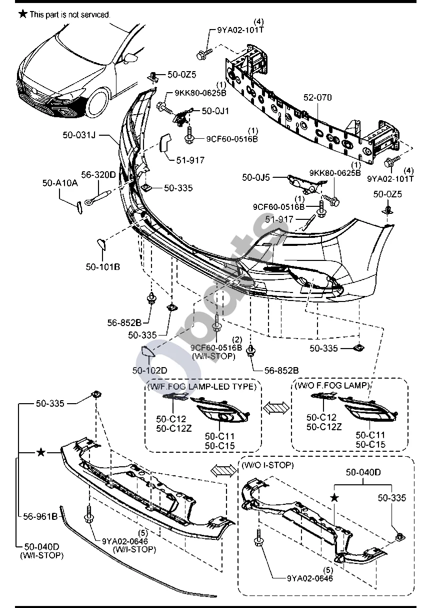 Mazda 3 (2019–) Priekinis bamperis schema – Priekinio bamperio laikiklis, kairys