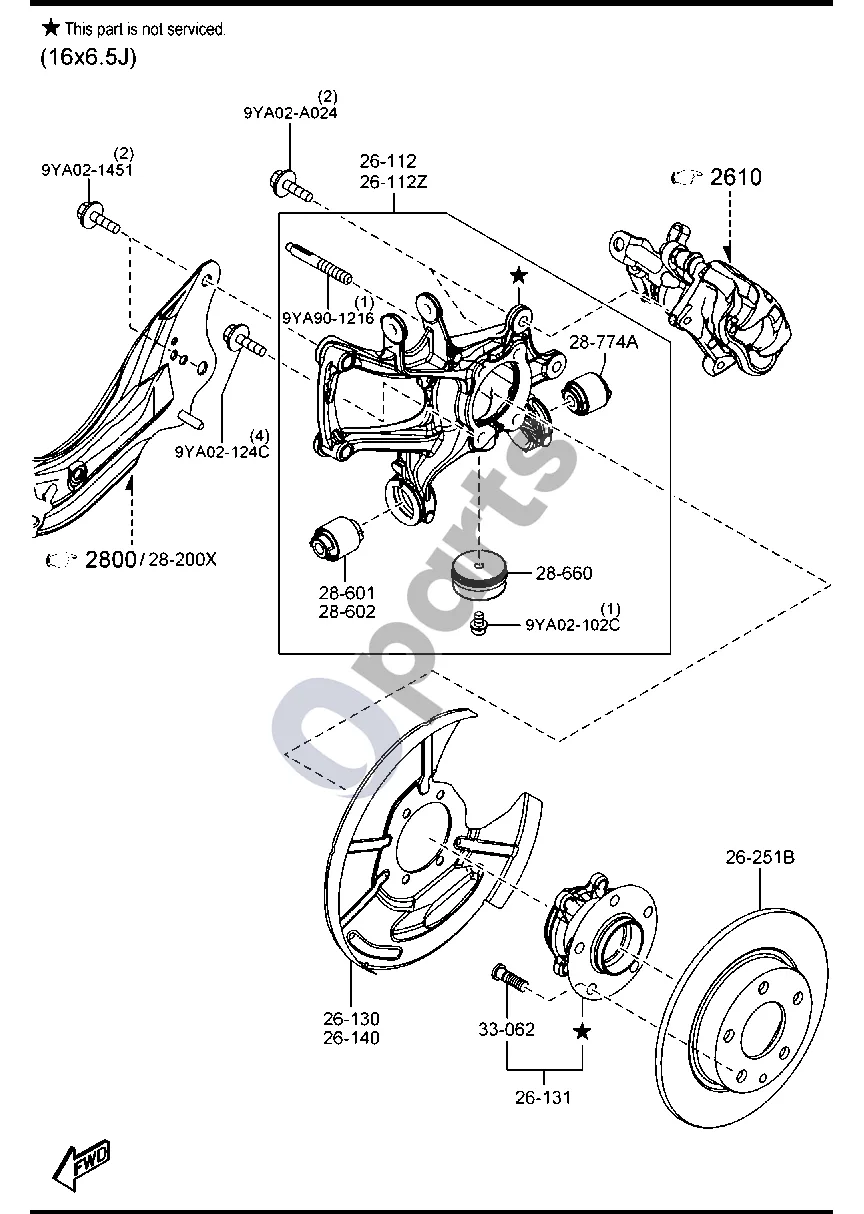 Mazda 3 (2019–) Galinė ašis (16X6.5J) schema – pozicija 26140: Dulkių dangtelis (kairys)