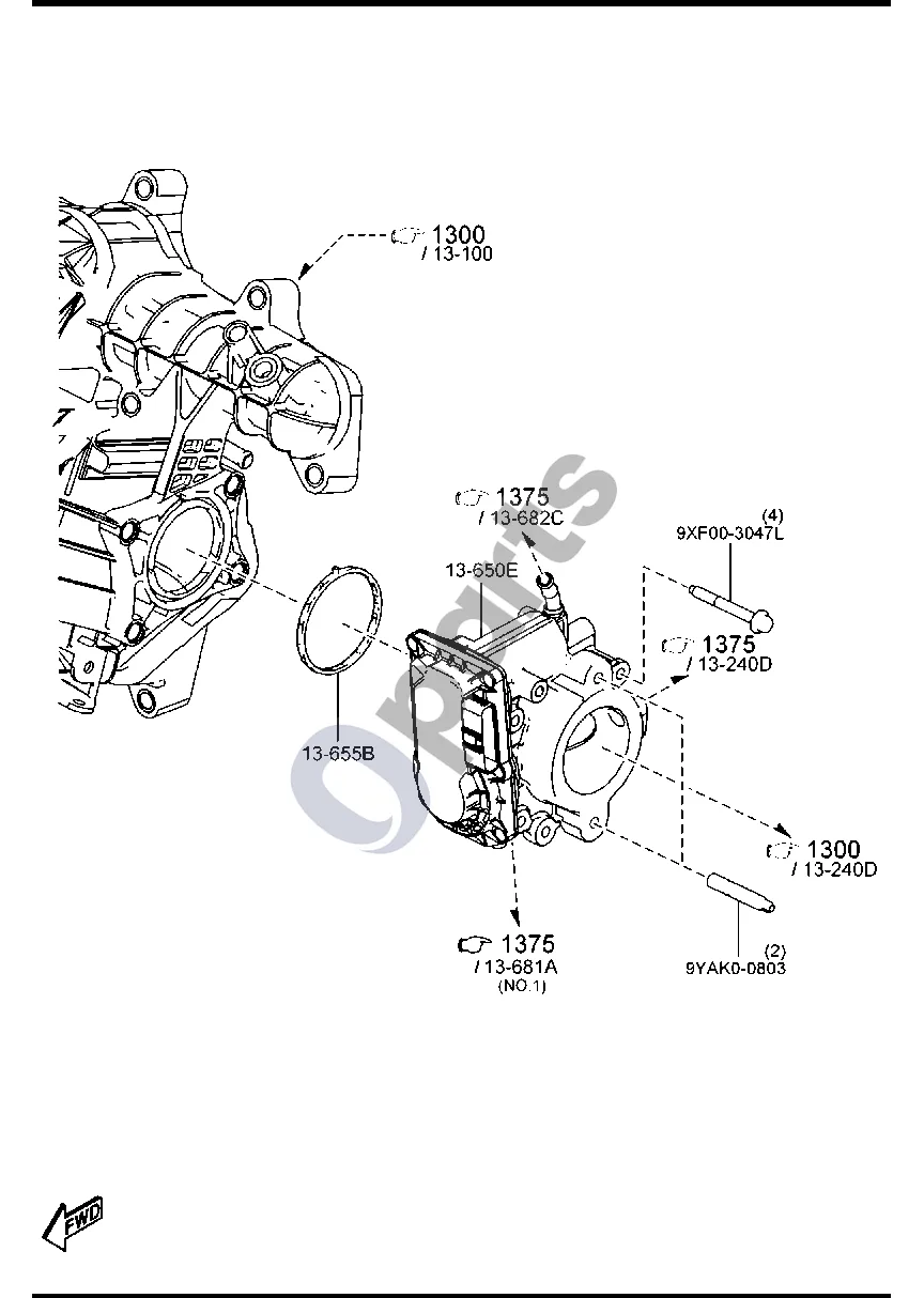 Mazda 3 (2019–) Droselio sklendė (dyzelinas, 1500CC) schema – pozicija 13650E: Korpusas, droselis