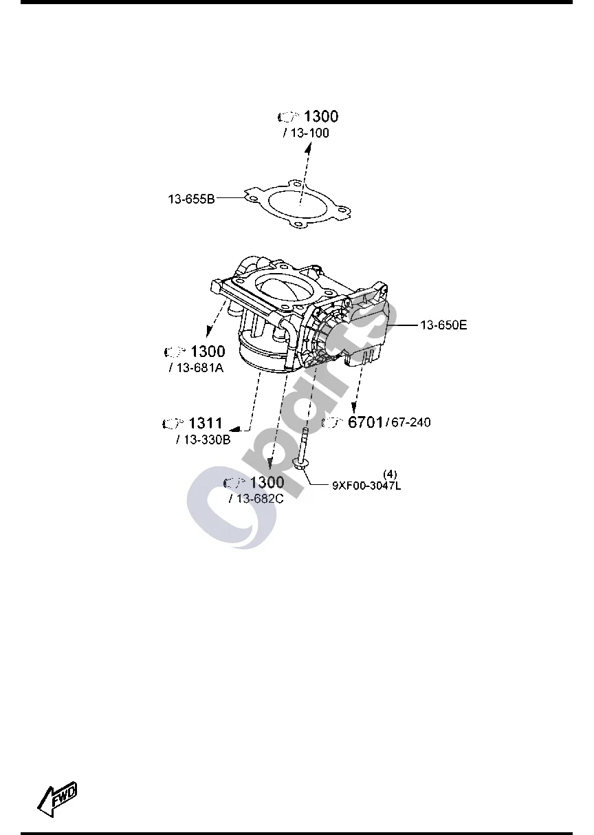 Mazda 3 (2019–) SLOPIKLIS (DIZELINIS, 2200 cm³) schema – pozicija 13650E: Korpusas, droselis