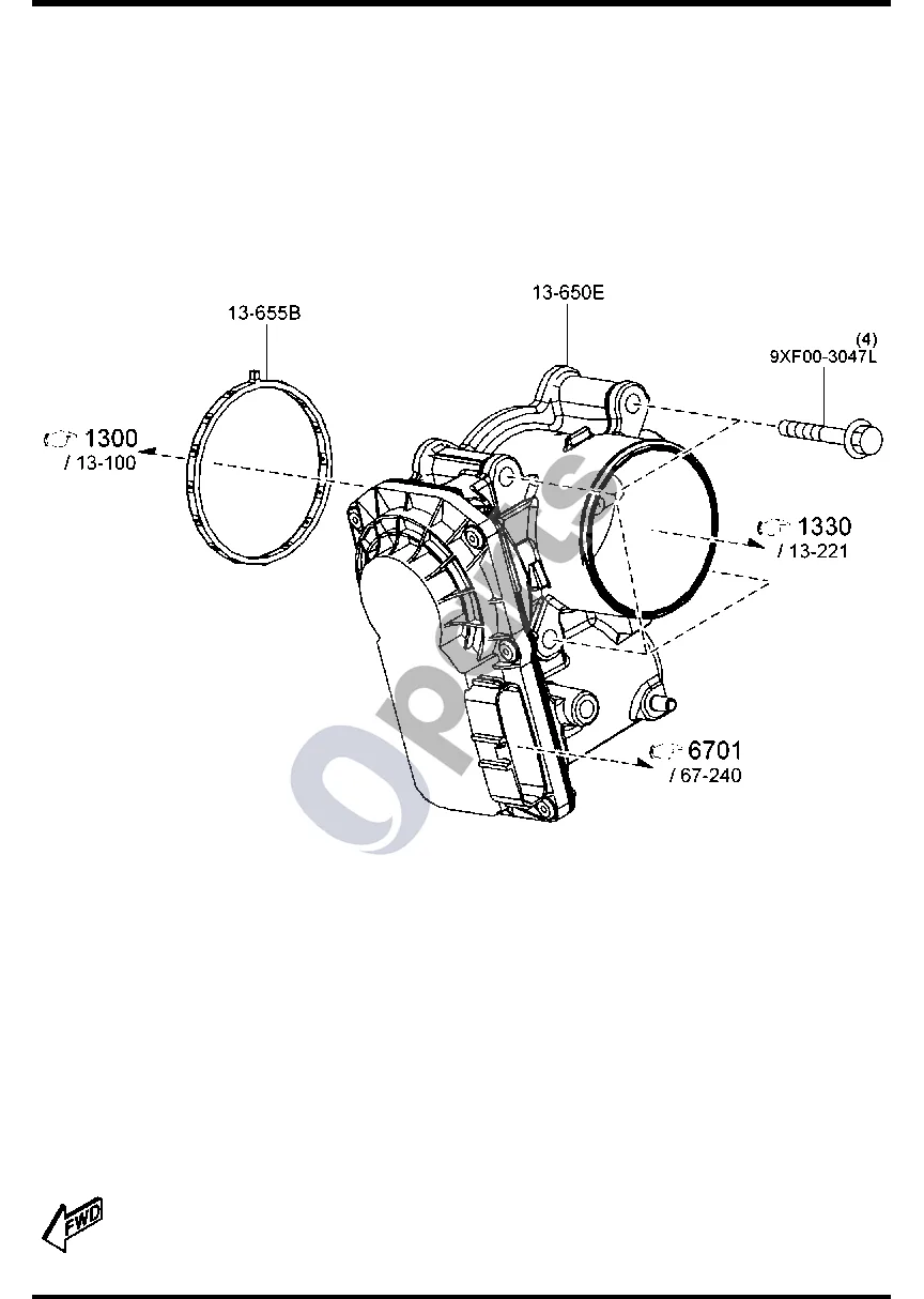 Mazda 3 (2019–) Droselinė sklendė (benzininis, 2000CC) schema – pozicija 13655B: Droselio sklendės tarpiklis