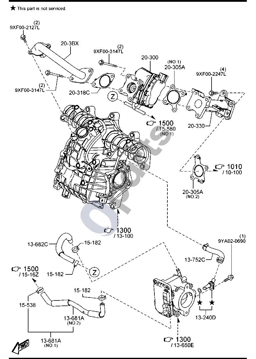 Mazda 3 (2019–) Vakuuminis siurblys (dyzelinas, 1500CC) schema – pozicija 20318C: Tarpiklis, EGR vamzdžio