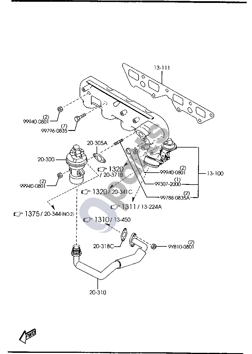 Mazda 323 (1999–2003) Įsiurbimo kolektorius (dyzelinis) schema – pozicija 20318C: Tarpiklis, EGR vamzdžio