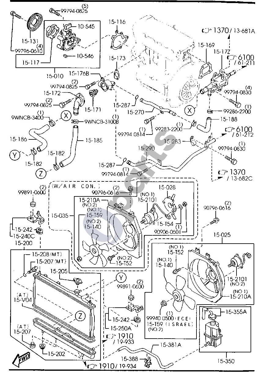 Mazda 323 (1999–2003) Aušinimo sistema (benzinas, 2000CC) schema – pozicija 15173: Termostato dangtelio tarpiklis