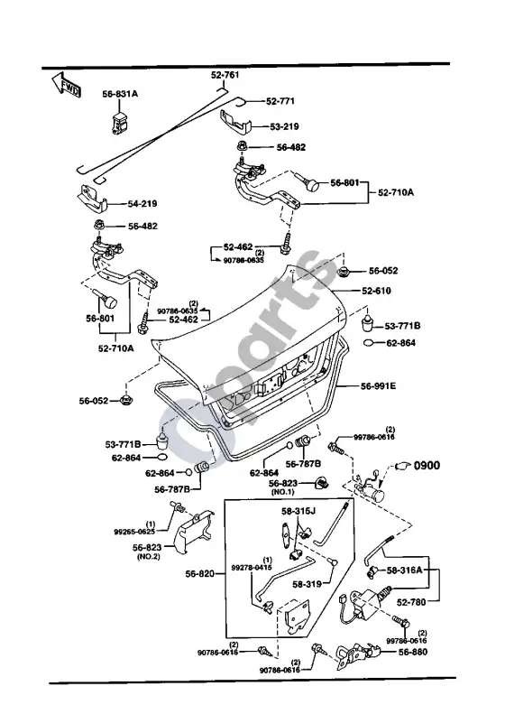 Mazda 323 bagažinės dangtis – schema