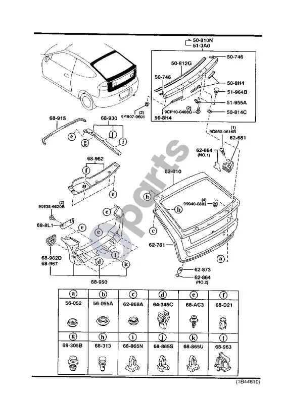 Mazda 323 galinės durys – schema