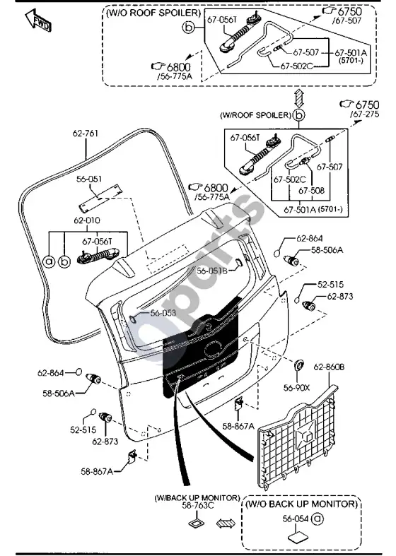 Mazda 5 galinės bagažinės durys – schema