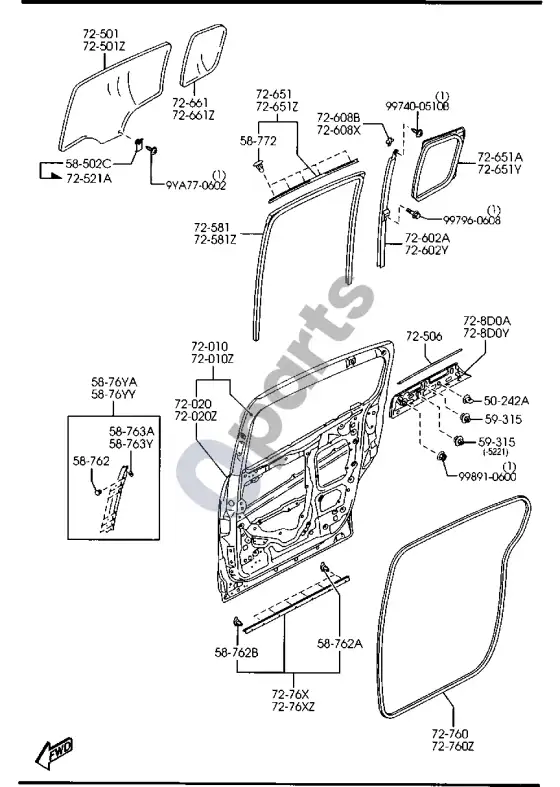 Mazda 5 galinės durys – schema