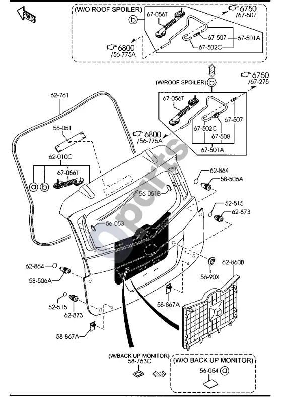 Mazda 5 galinės bagažinės durys – schema
