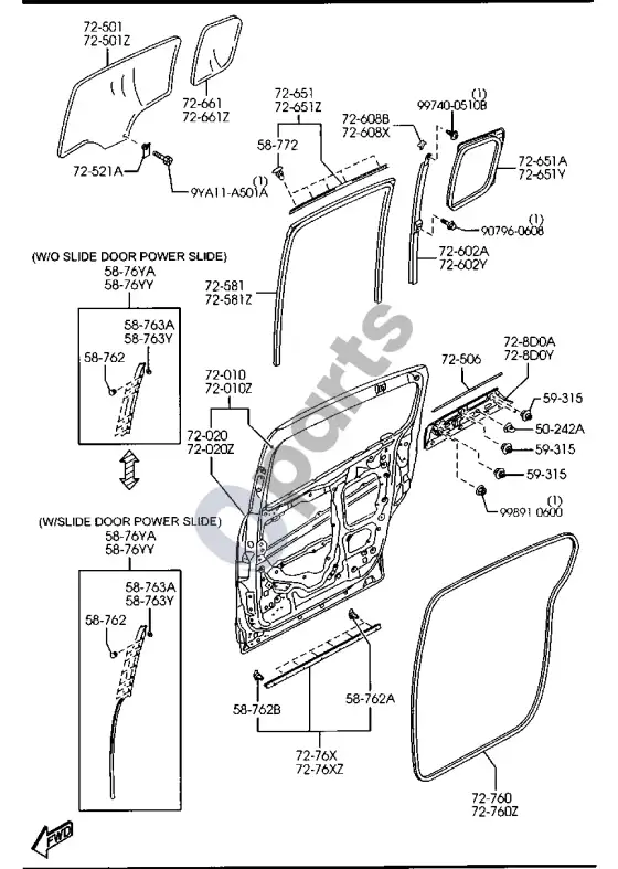 Mazda 5 galinės durys – schema