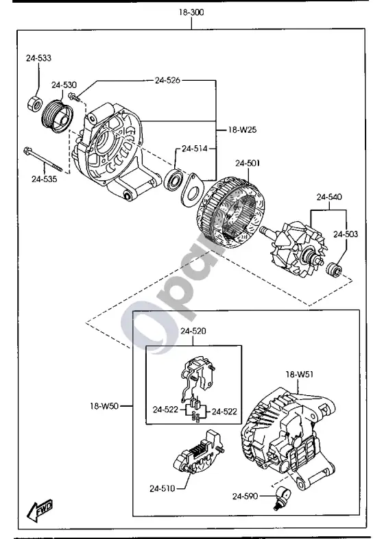 Mazda 5 generatorius – schema