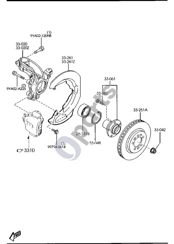 Mazda 5 priekinė ašis – schema
