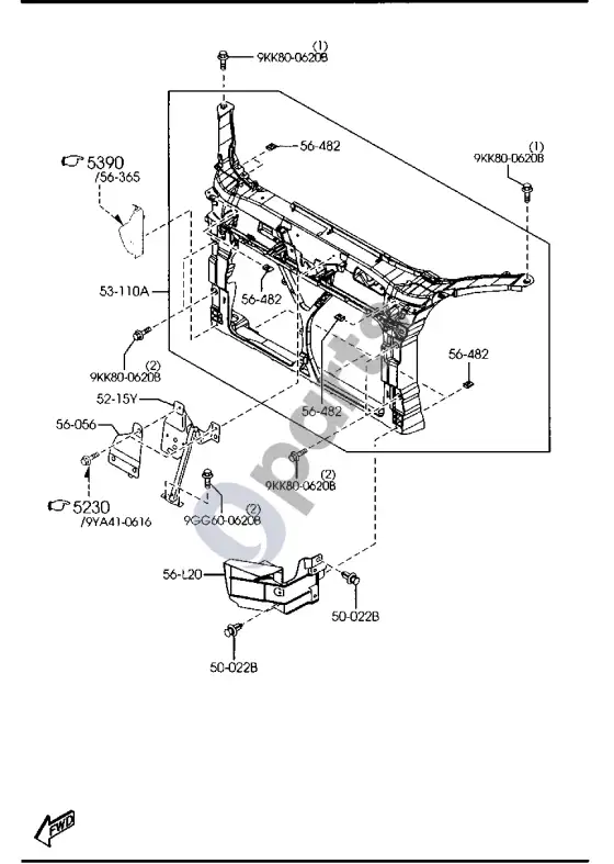 Mazda 5 priekinės plokštės – schema