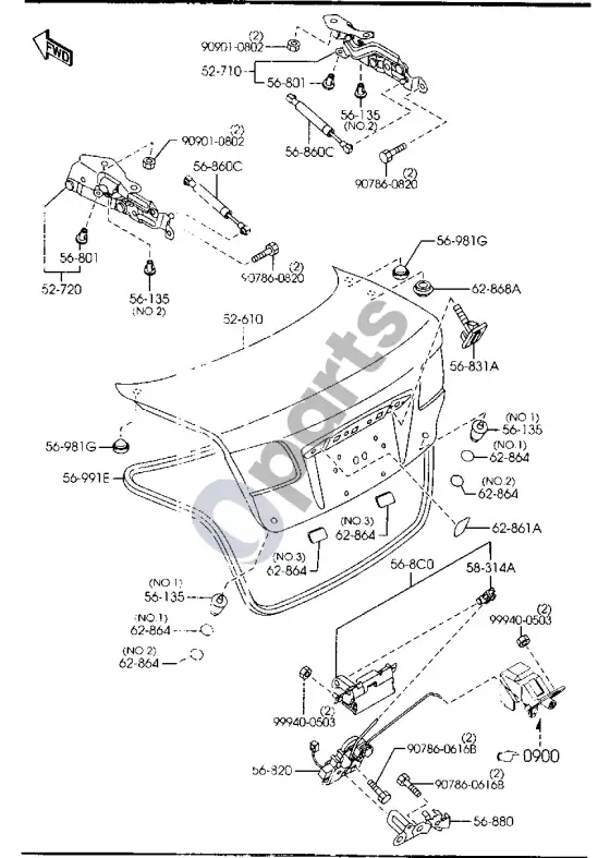 Mazda 6 bagažinės dangtis – schema