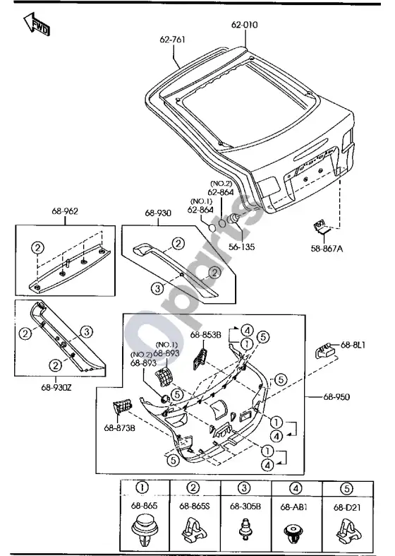 Mazda 6 bagažinės DURYS – schema