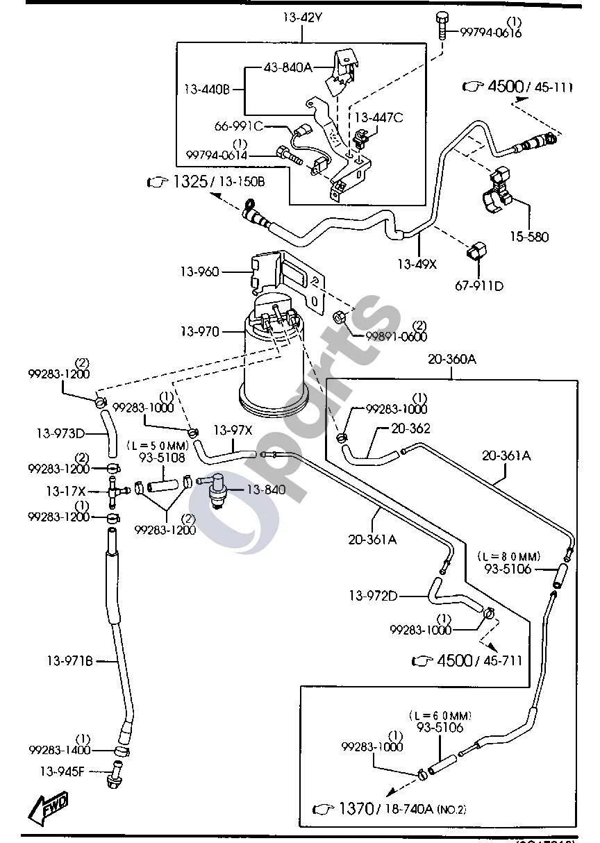 Mazda 6 (2002–2008) Kuro sistema (benzinas) schema – pozicija 13970: Anglies filtras