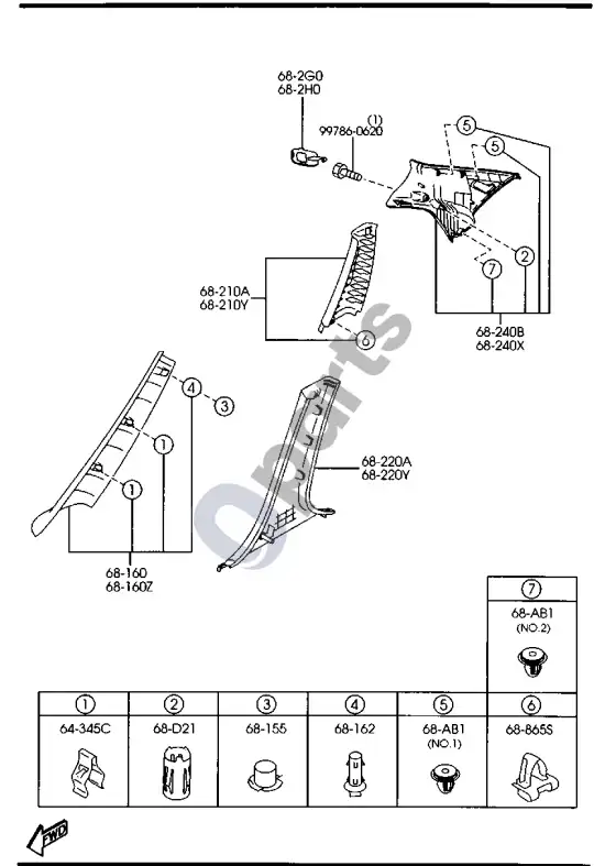 Mazda 6 statramsčių apdaila – schema