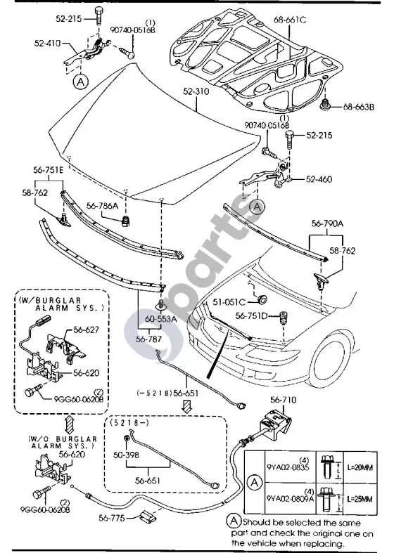 Mazda 6 variklio dangtis – schema