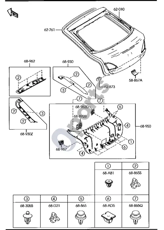 Mazda 6 bagažinės DURYS – schema