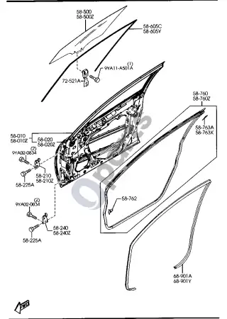 Mazda 6 (2008–2013) Priekinės durys – schema