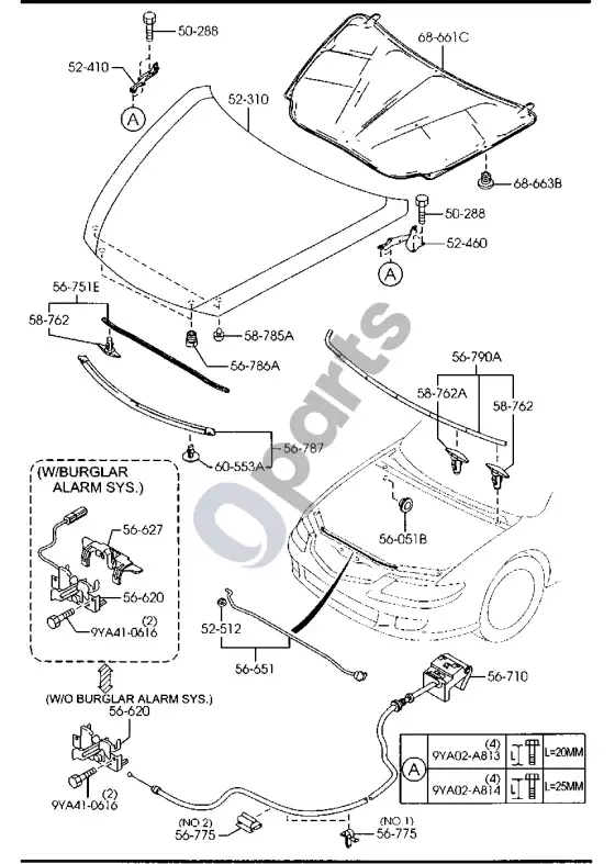Mazda 6 variklio dangtis – schema