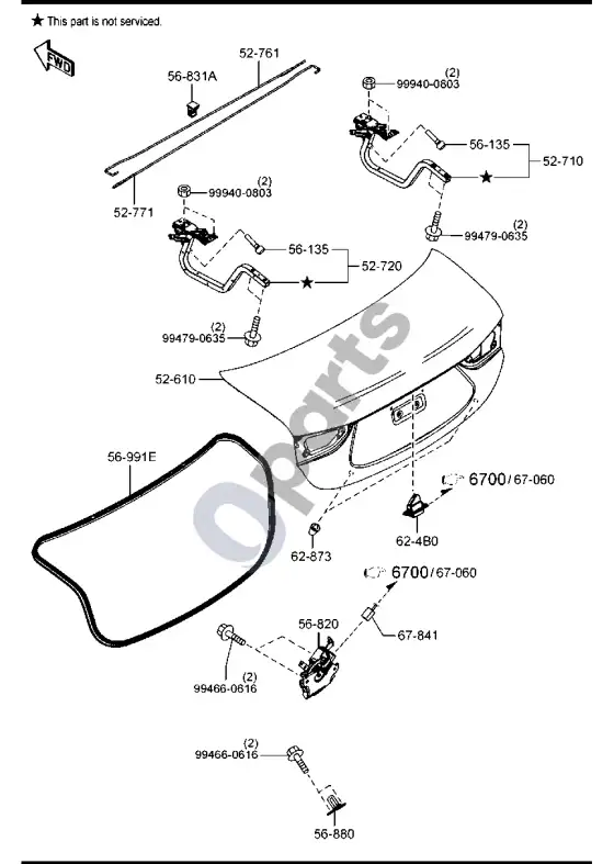 Mazda 6 bagažinės dangtis – schema