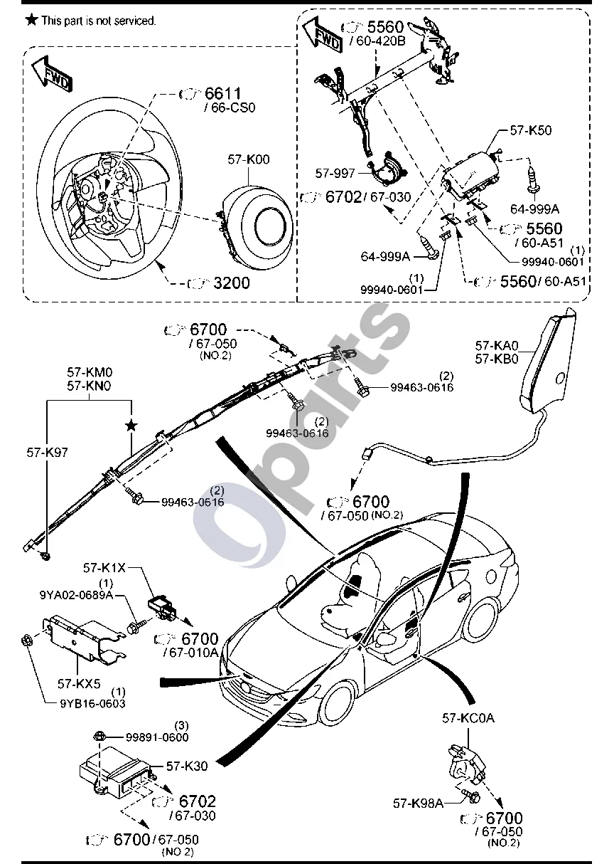 Mazda 6 (2018–) Oro pagalvė schema – Blokas, vairo kampo jutiklio (SAS)