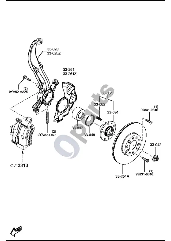 Mazda 6 priekinė ašis – schema