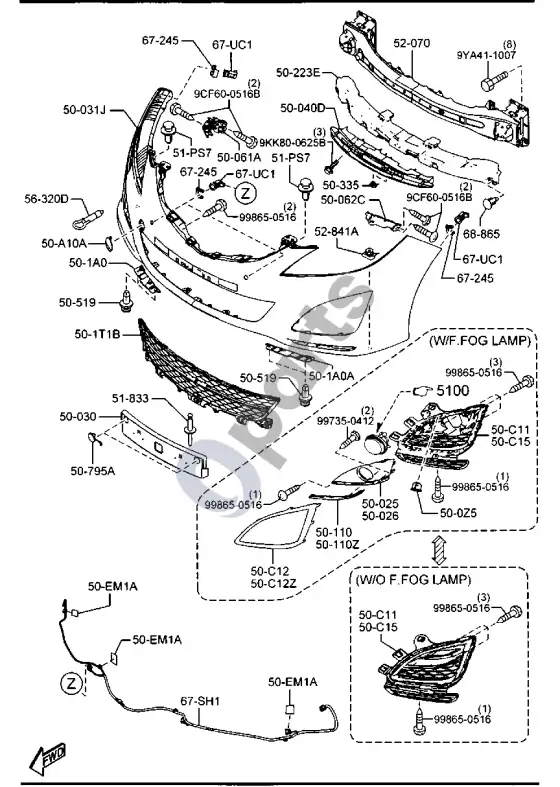Mazda 6 priekinis bamperis – schema