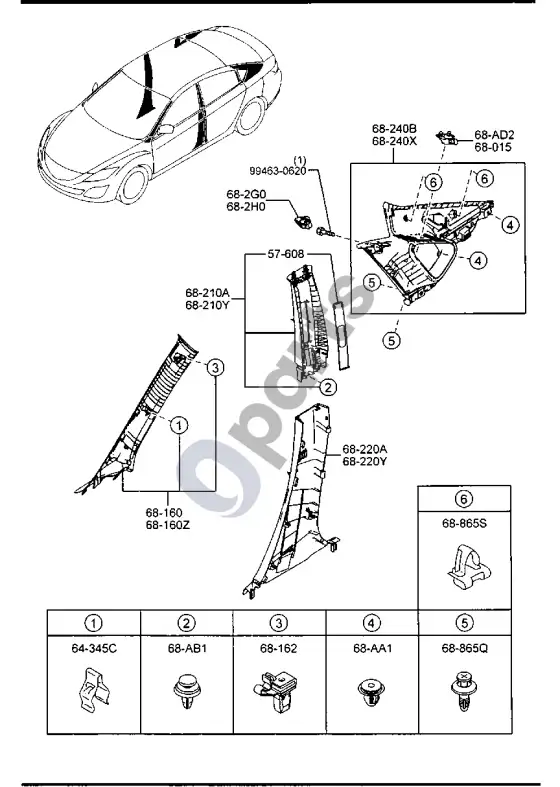 Mazda 6 statramsčių apdaila – schema