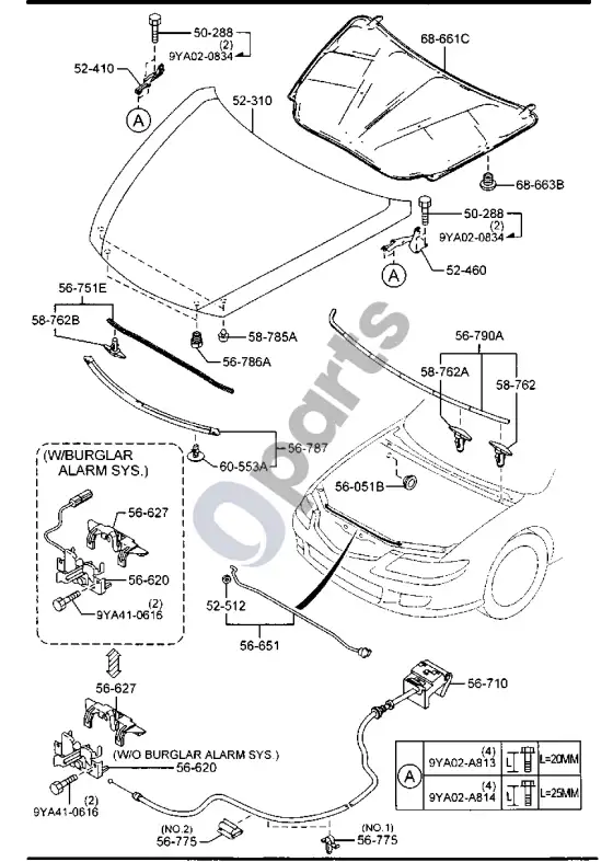 Mazda 6 variklio dangtis – schema